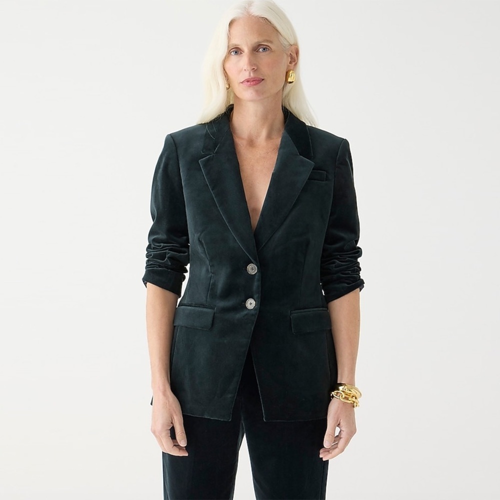 J. Crew - Tall Nipped-in Blazer in Stretch Velvet - Black / Green